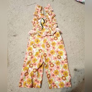 Floral Kids Jumpsuit with Ruffle Straps "P" monogram